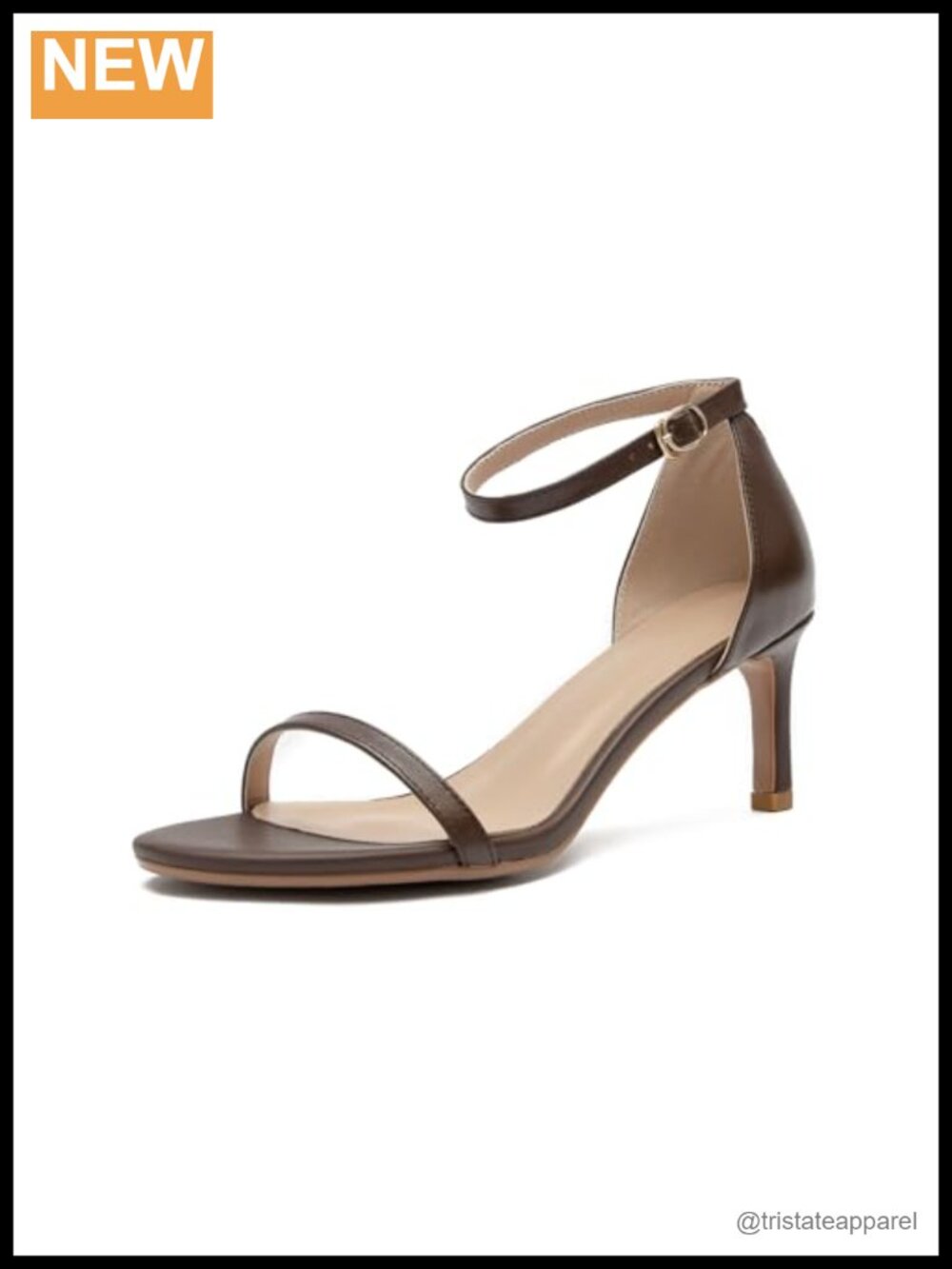 Leather Round Toe Stiletto Heeled Sandals Ankle Strap Buckle Evening